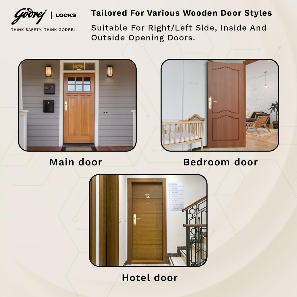 Godrej Mortise Door Lock Handle Set | 175mm Venus | 6-Lever Locking Mechanism | Reversible Latchbolt | Suitable for Left and Right Handed Doors Brass Finish| 5 YEARS WARRANTY